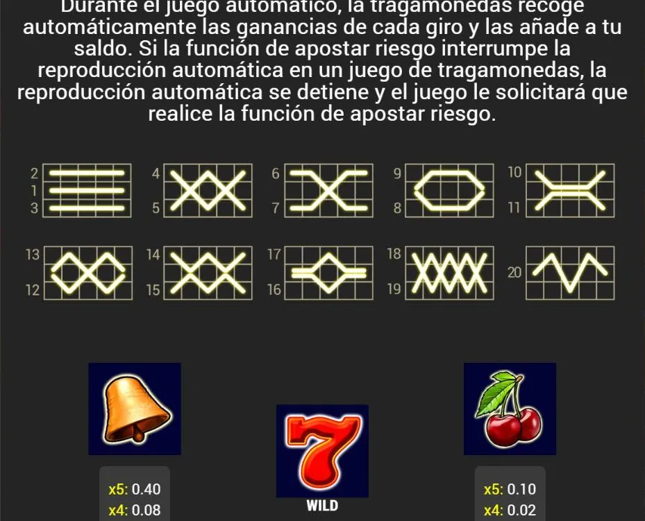 The 20 paylines of Fruits and Stars