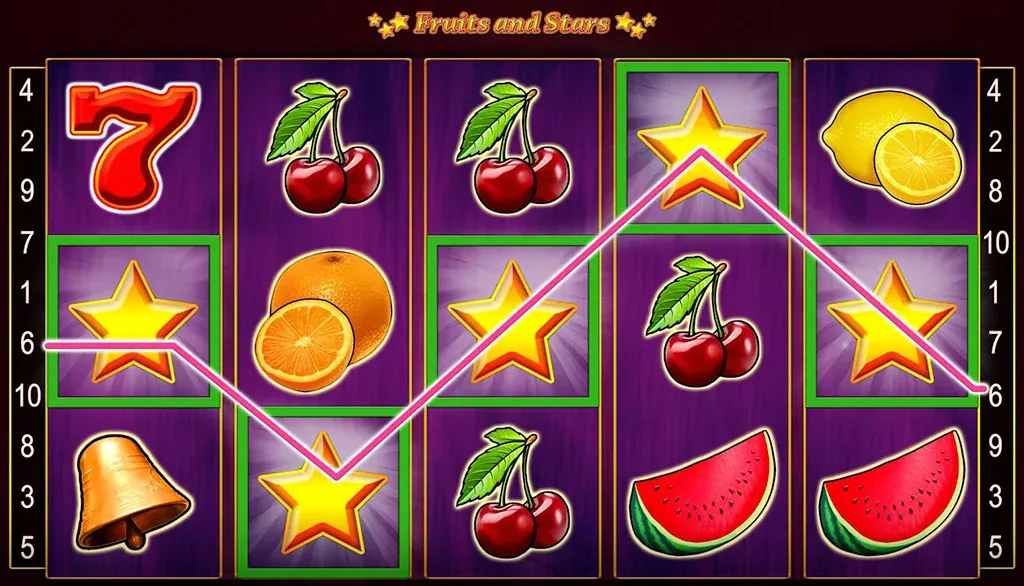 Fruits and Stars reels with a winning line of stars